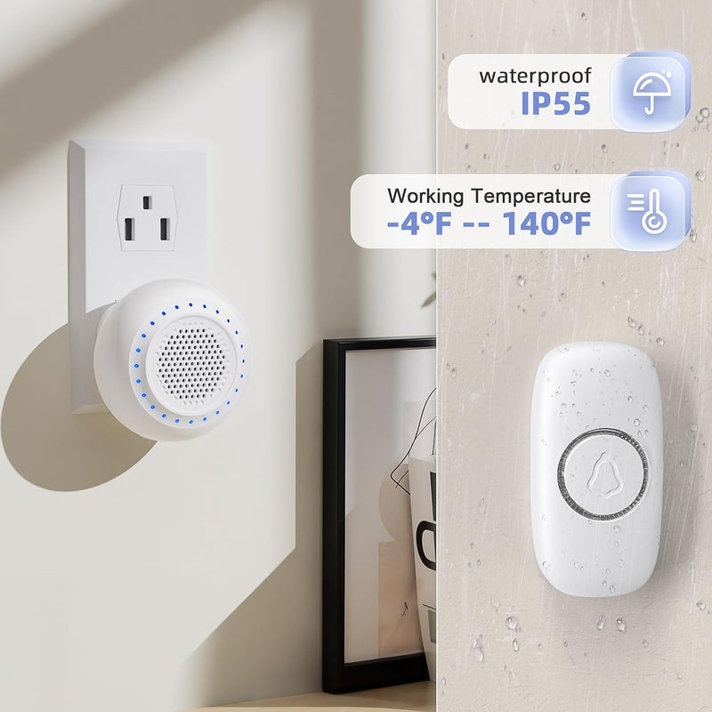 PHYSEN Wireless Doorbell, Doorbell Chime Kits with 1 Transmitter 1 Receiver Waterproof, Operating at 1000ft Range, 32 Ringtones, 4 Volume Levels, LED Flash, Door Bell for Home Classroom - Image 3